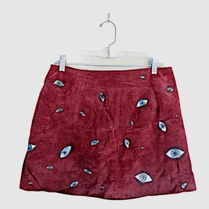 Handpainted red suede eyeball skirt size 10